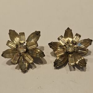 Vintage Pair Rhinestone Flower Brooches